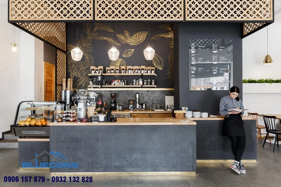quay-bar-quan-cafe-nho-dep-2-1 Quầy Pha Chế Bằng Gỗ Kết Hợp Khung Sắt