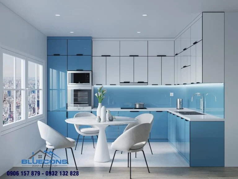 Tủ bếp xanh pastel