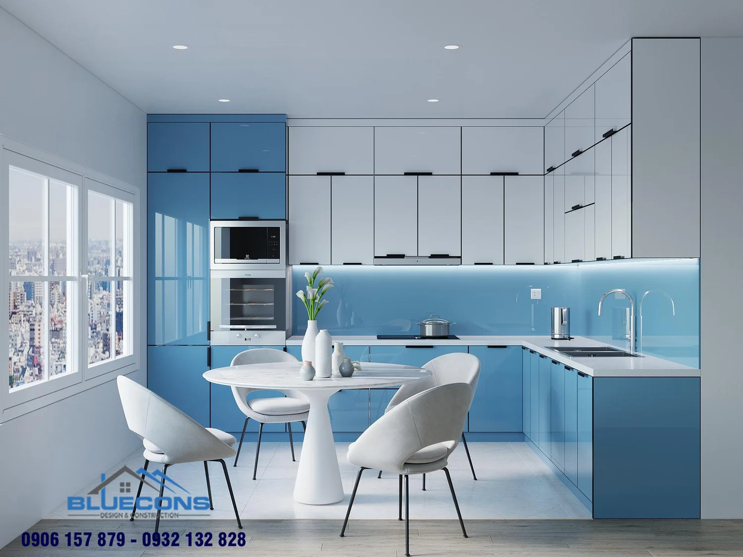 Tủ bếp màu xanh pastel 52 Tủ bếp xanh pastel