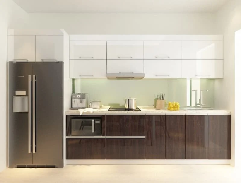 Tủ bếp chữ i phủ acrylic bền đẹp theo thời gian
