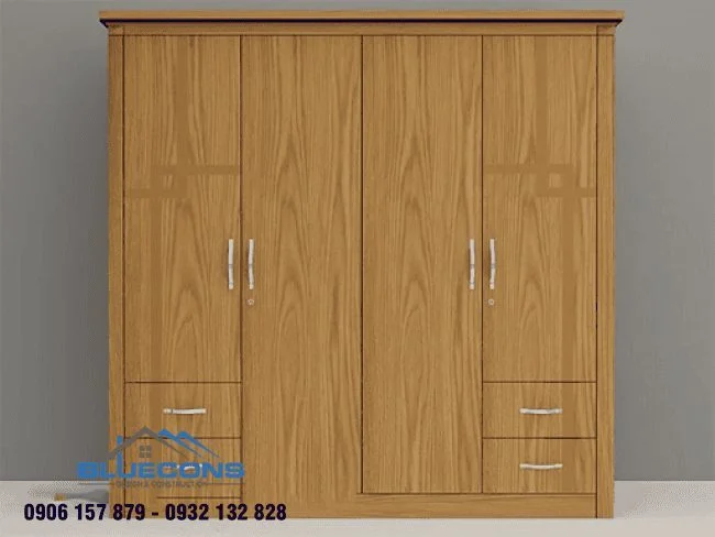 Thiết kế tủ quần áo 4 cánh gỗ sồi hiện đại