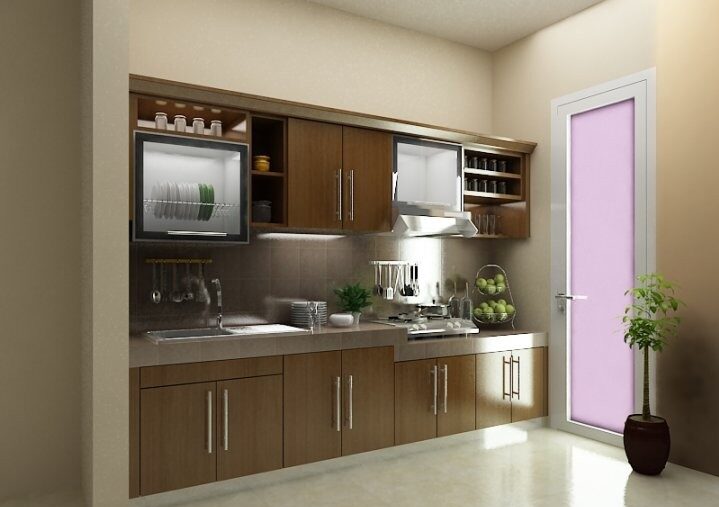 Tủ bếp chữ I dài 3m 3 Tủ bếp chữ i dài 3 mét với chất liệu Melamine màu vân gỗ đậm chống ẩm và an toàn với thực phẩm