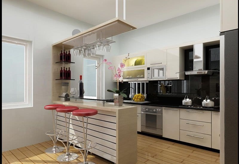 Tủ bếp chữ I dài 3m 5 Một thiết kế tủ bếp chữ i dài 3m có kết hợp quầy bar