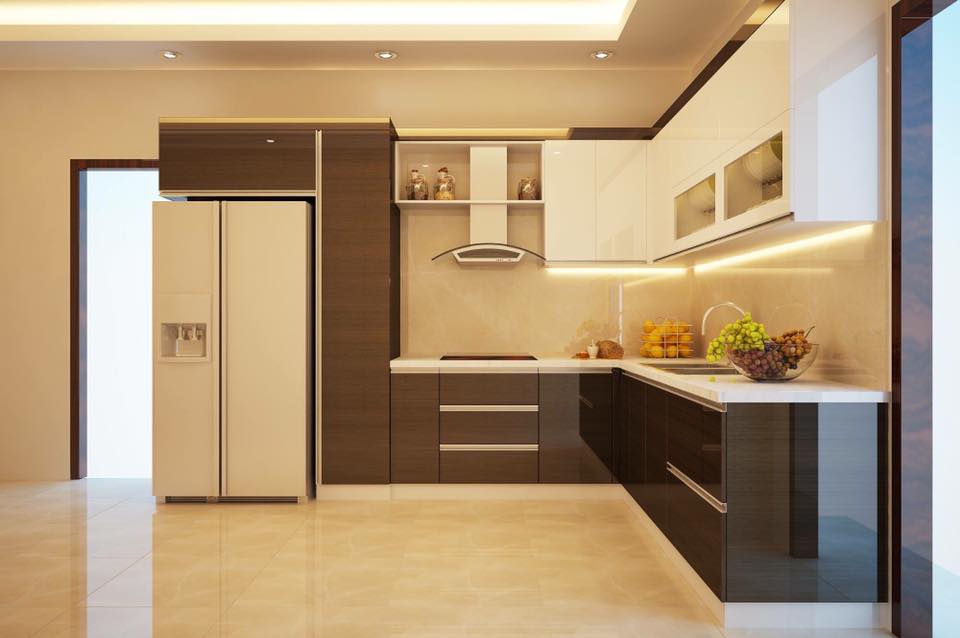 Kích thước tủ bếp treo tường 10 Tủ treo tường chữ L này được làm từ chất liệu lõi MDF