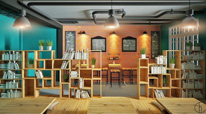 Mẫu quán cafe sách đơn giản và đẹp