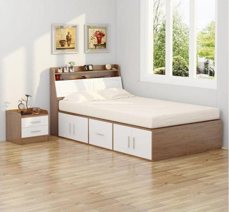 Giường ngủ gỗ HDF dành cho 1 người đơn giản