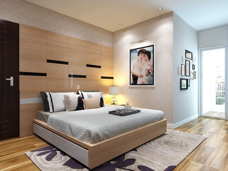 Giường ngủ gỗ HDF trong không gian phòng ngủ