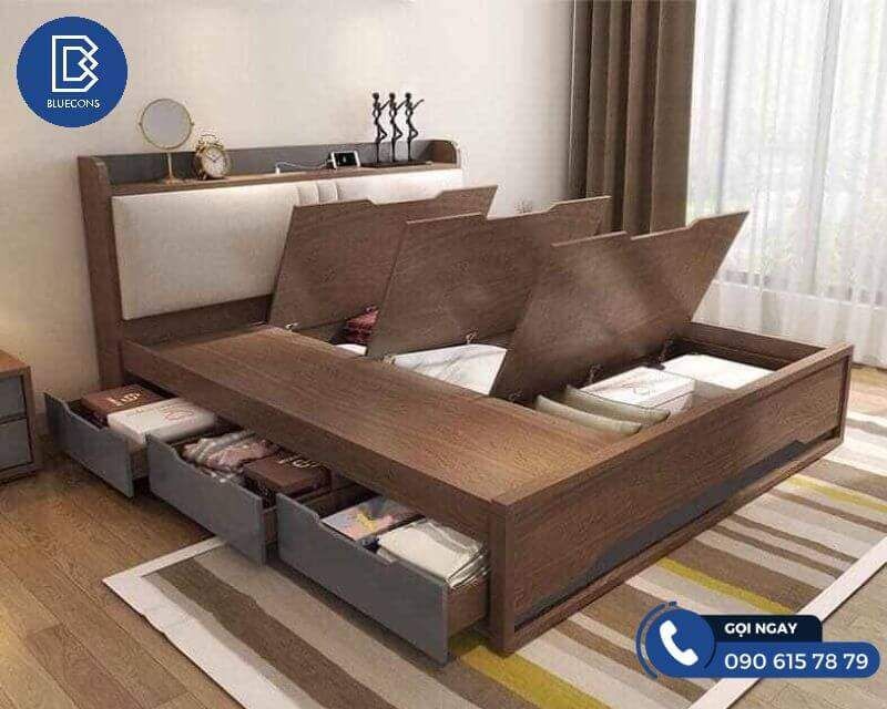  Giường ngủ gỗ thông minh tích hợp ngăn kéo đựng đồ