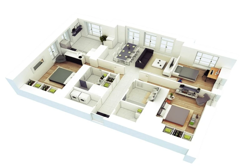 Chung-cu-80m2-hinh-chu-nhat-co-khu-vuc-bep-rieng-biet Thiết Kế Nhà Chung Cư Đẹp 80m2