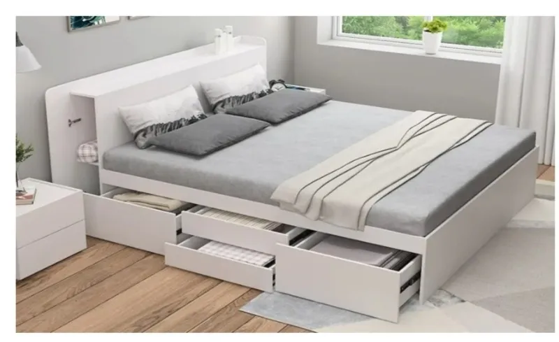 mau-giuong-co-mau-trang-voi-nhieu-ngan-keo Giường ngủ 1m2 gỗ công nghiệp