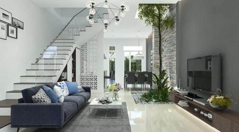 Nội thất nhà 5x20 3 tầng lầu với phong cách hiện đại