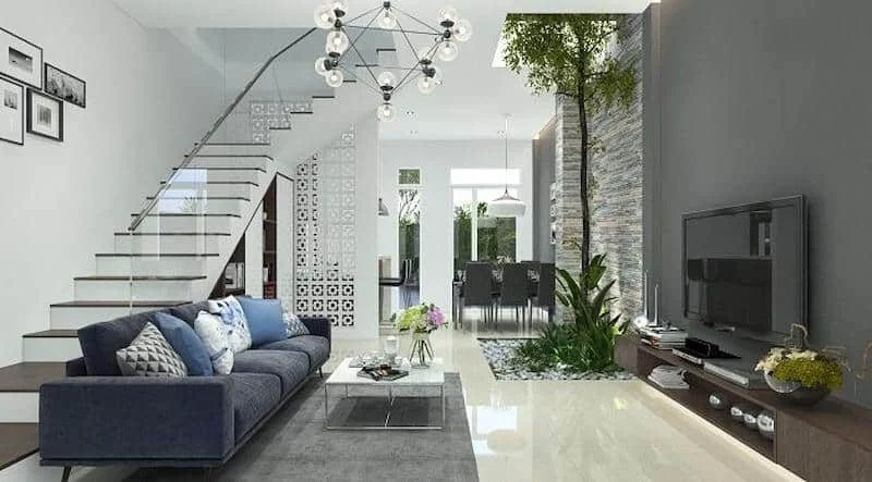 Nội thất nhà 5x20 3 tầng lầu với phong cách hiện đại