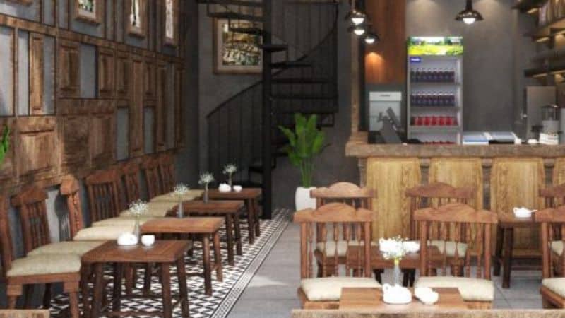 thiet ke quan cafe 5x20 khong co vach ngan