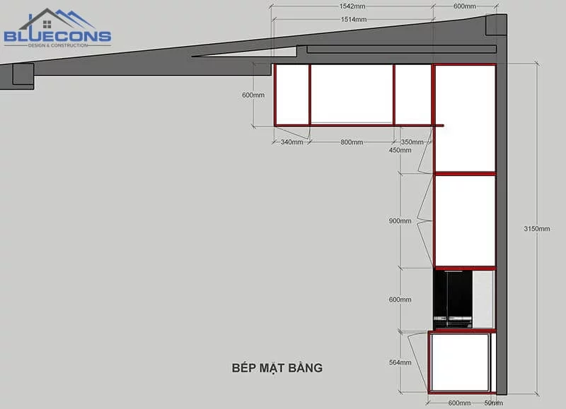 Bản vẽ mặt bằng tủ bếp có bàn thờ