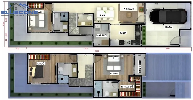 Ban-ve-nha-2-tang-5x20m 25+ mẫu bản vẽ nhà đơn giản, đẹp và sang trọng nhất