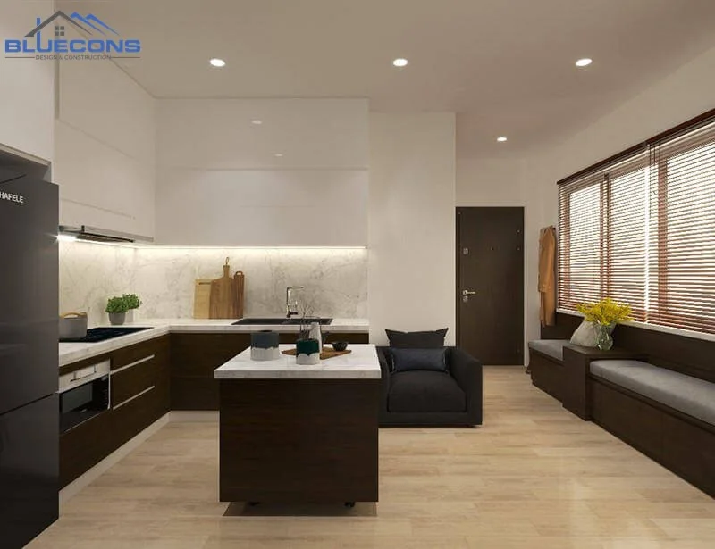 Bản vẽ thiết kế tủ bếp có đảo bếp
