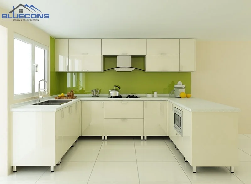 Tủ bếp chữ U gỗ công nghiệp 