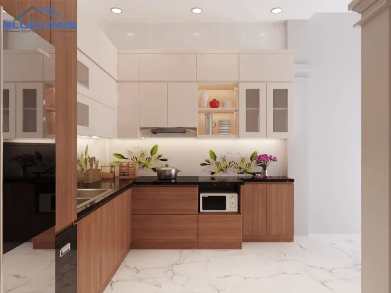 Tủ bếp với chất liệu gỗ công nghiệp 
