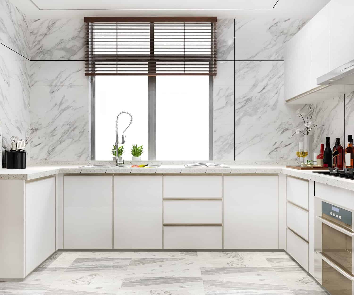 3d-rendering-white-minimal-kitchen-with-wood-decoration-scaled Thi Công Nội Thất Nhà Phố