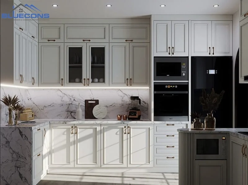 Nhà bếp tân cổ điển gỗ công nghiệp