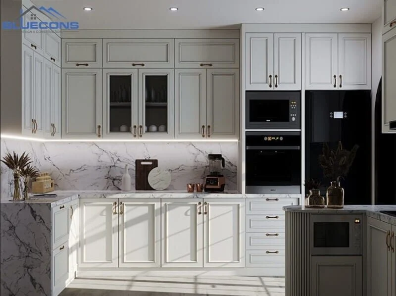 Nhà bếp tân cổ điển gỗ công nghiệp