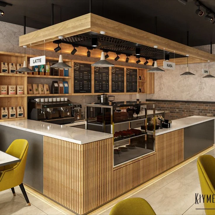 Quầy cafe gỗ kết hợp khung sắt 