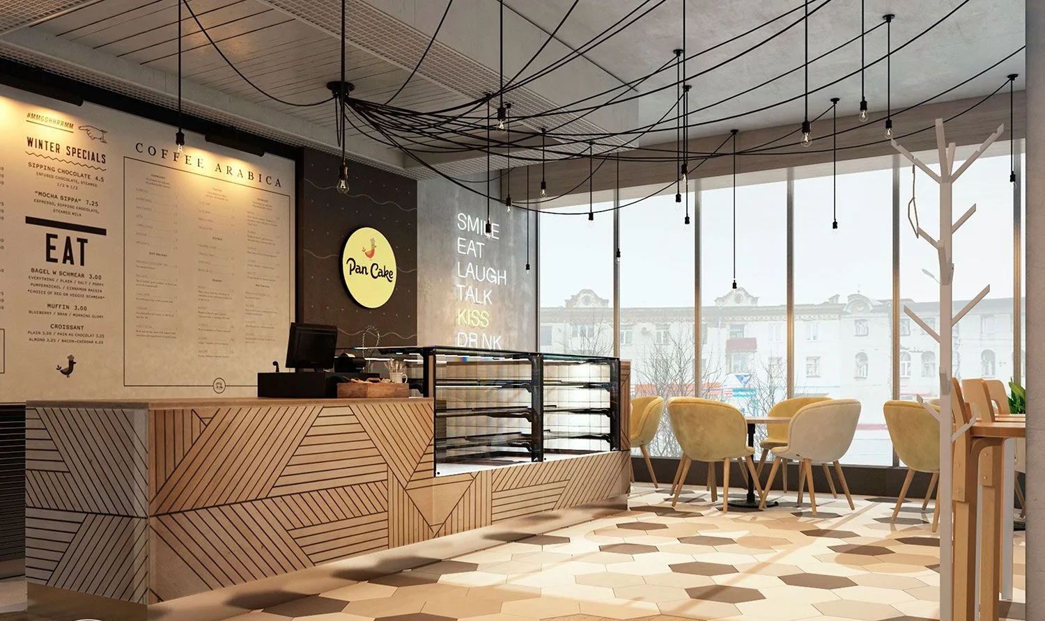 Quầy cafe vân gỗ đẹp