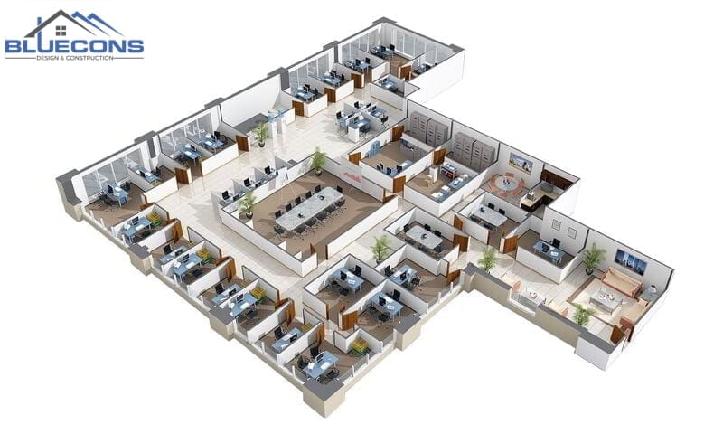 Thi Công Nội Thất Văn Phòng – Setup Chuyên Nghiệp, Giá Cạnh Tranh 37 bo tri mat bang noi that van phong 3D