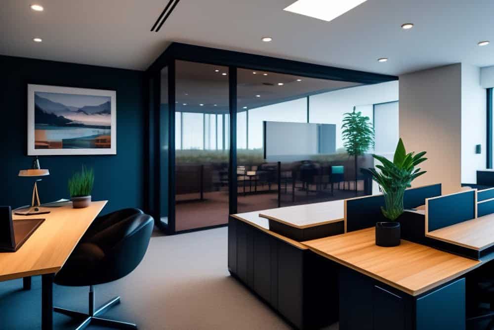 conference-room-with-desk-wall-windows-that-says-office Thiết Kế Nội Thất Văn Phòng