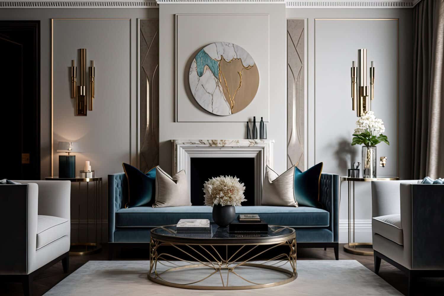 living-room-with-fireplace-large-painting-wall-scaled Thiết Kế Nội Thất