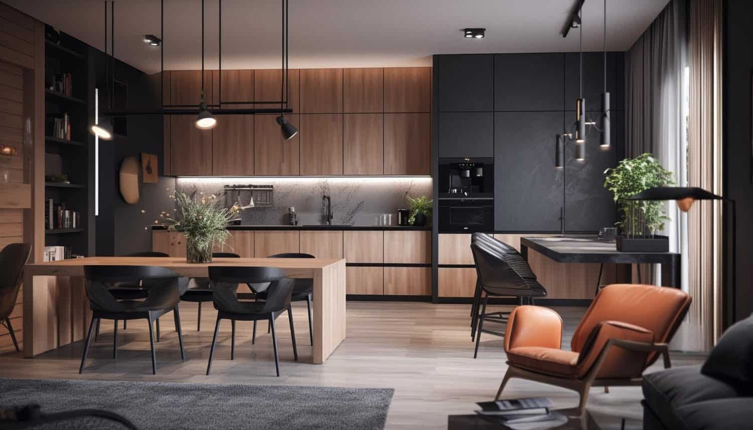 luxury-domestic-kitchen-with-elegant-wooden-design-generated-by-ai Thiết Kế Nội Thất Nhà Phố