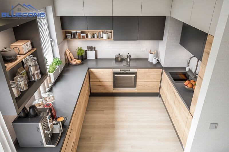 Nhà bếp đẹp với tủ chữ U cho không gian rộng