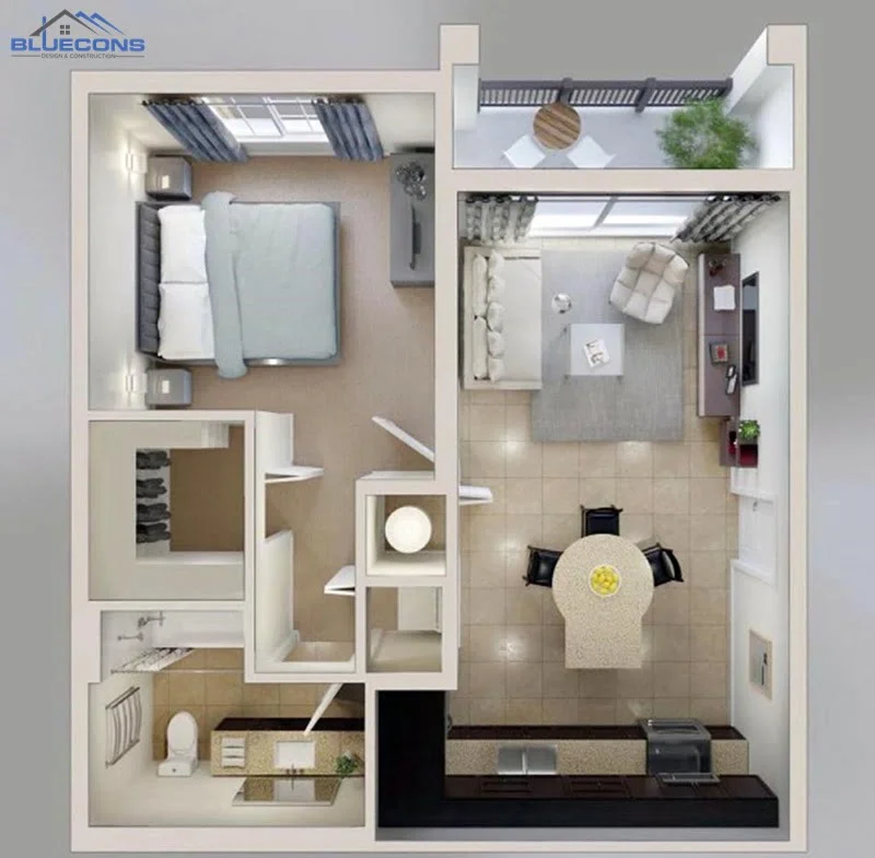 thiet-ke-noi-that-chung-cu-1-ngu-1 Thiết kế căn hộ 1 phòng ngủ thoải mái, tiện nghi nhất 2023