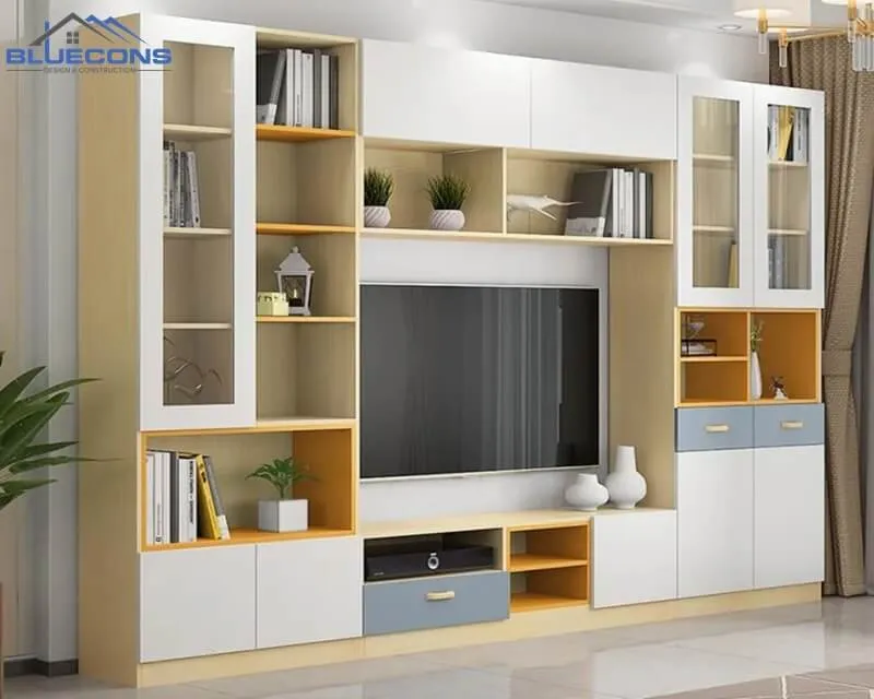 tu-go-cong-nghiep-dep Tủ gỗ trang trí phòng khách đẹp