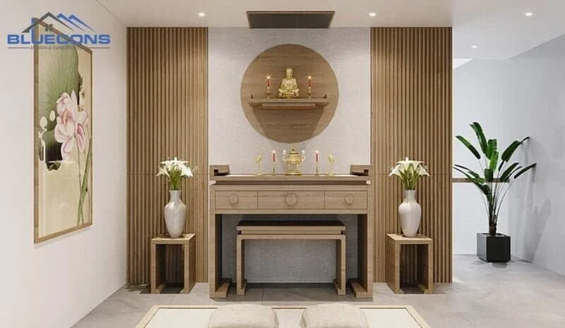 Bàn thờ gỗ công nghiệp họa tiết đơn giản