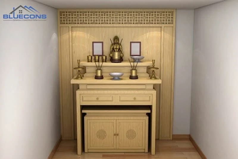 Bàn thờ gỗ công nghiệp màu vàng đẹp mắt