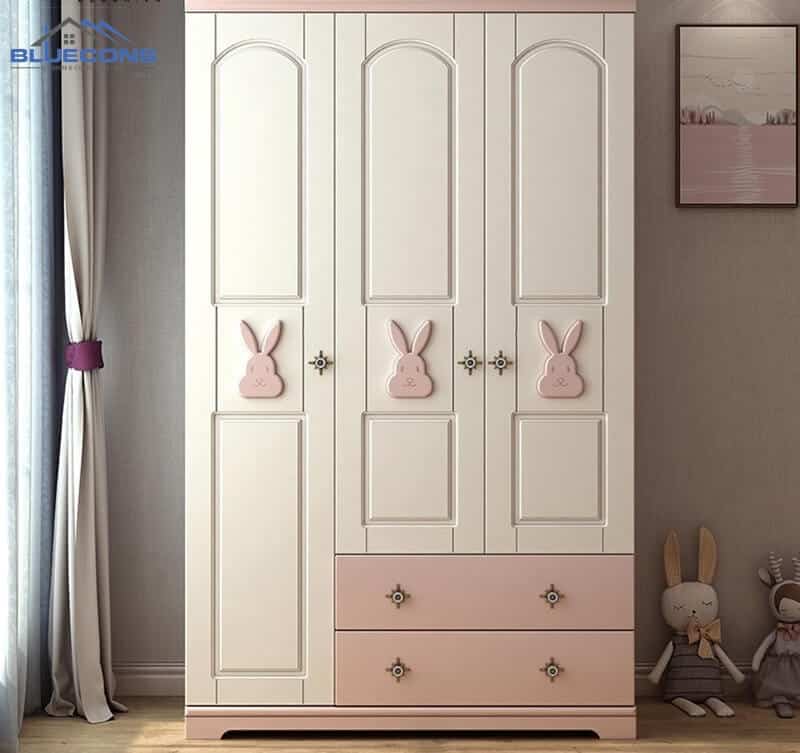 Mẫu tủ áo 3 cánh gỗ công nghiệp cho bé gái