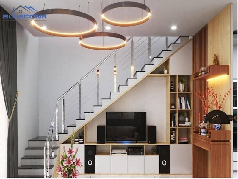 Mẫu tủ cầu thang kệ tivi