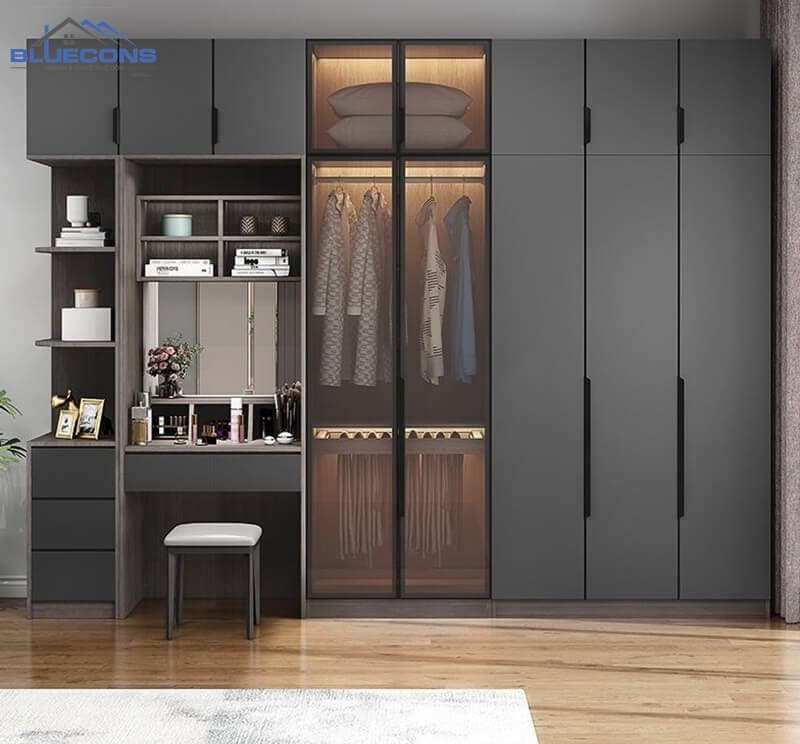 Mẫu tủ quần áo đi kèm bàn trang điểm tinh tế