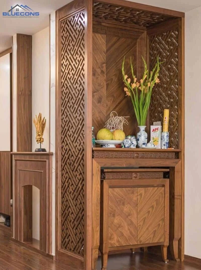 Mẫu tủ thờ gỗ công nghiệp có vách ngăn