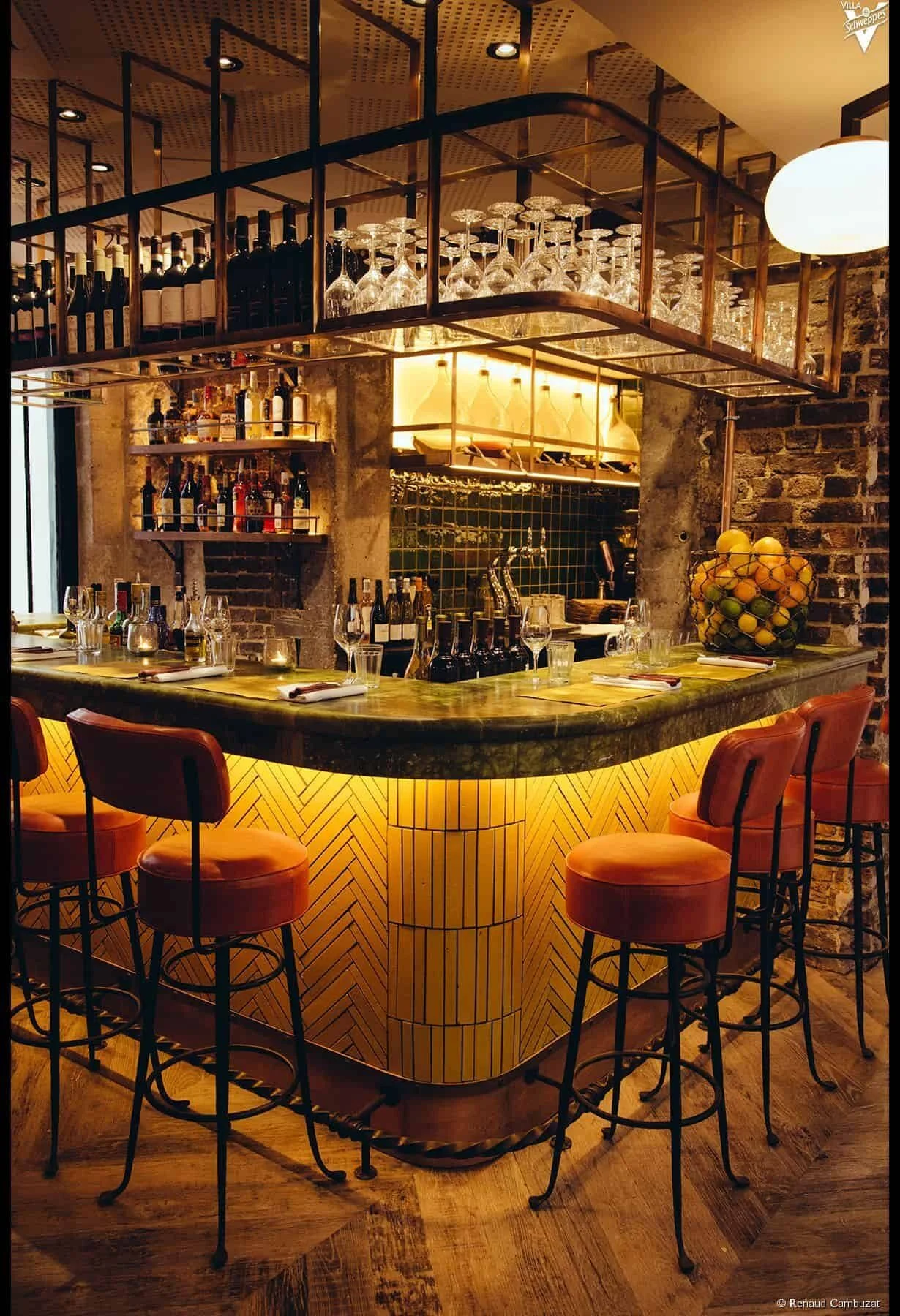 Quầy Bar Gỗ Ốp Đá Kết Hợp Khung Sắt