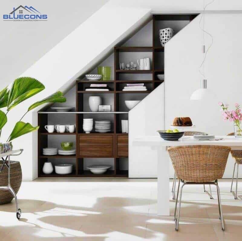 Thiết kế tủ cầu thang đựng bát đũa