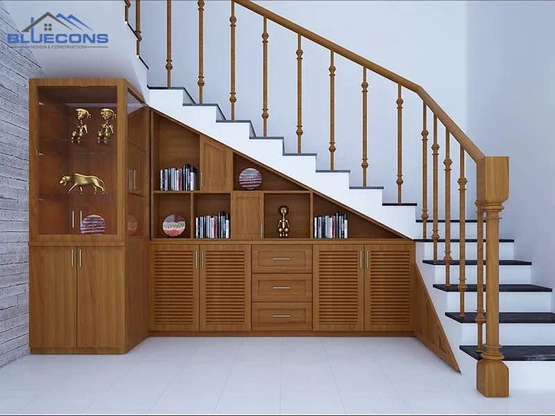 Tủ cầu thang giá sách hiện đại