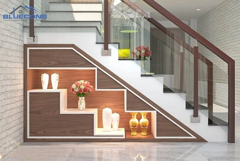 Tủ cầu thang gỗ công nghiệp dùng trang trí