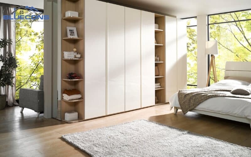 Tủ quần áo 5 cánh cửa lùa kết hợp kệ trang trí