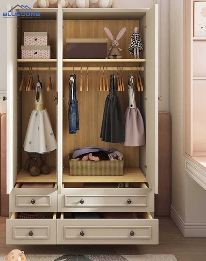 Tủ quần áo cánh đứng kèm ngăn kéo tiện dụng