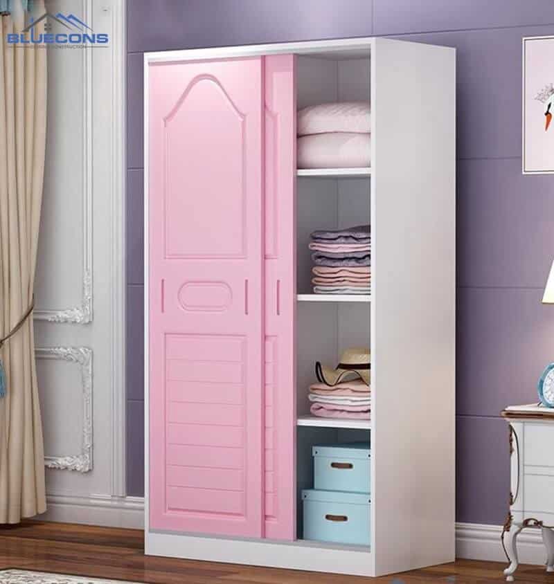 Tủ quần áo cửa lùa màu hồng cho bé gái