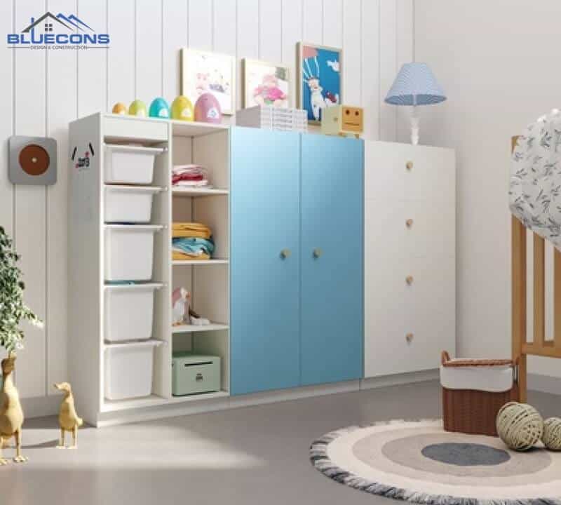 Tủ quần áo màu xanh đa năng cho bé trai 