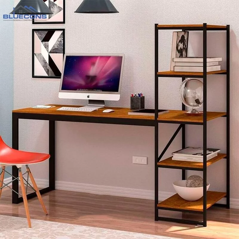 Bàn học gỗ công nghiệp chân sắt kết hợp kệ đựng sách