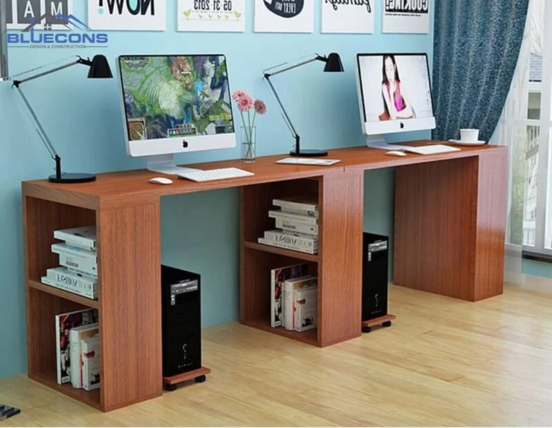 Mẫu bàn học gỗ công nghiệp chữ U dành cho 2 người